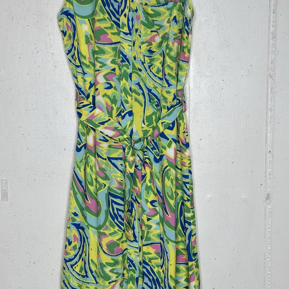 Sunday Up Shirt Dress Women's S Multicolor Pastel Abstract Sleeveless Belted - Picture 3 of 8